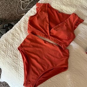 Orange 2 piece bathing suit